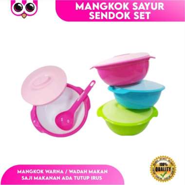 MANGKOK SAYUR SENDOK SET / MANGKOK WARNA / WADAH MAKAN SAJI MAKANAN ADA TUTUP IRUS