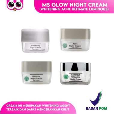 [ CREAM MALAM ] MS GLOW NIGHT CREAM WHITENING ACNE ULTIMATE LUMINOUS 12G ULTIMATE