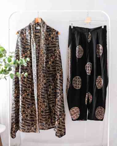 ONE SET OUTER TANPA LENGAN VISCOSE BATIK SETELAN BATIK KONDANGAN CELANA KULOT PANJANG WANITA KONDANG