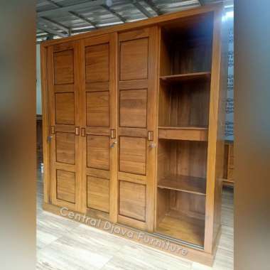 Lemari Pakaian Minimalis Sliding 4 Pintu Kayu Jati Almari Geser Jepara