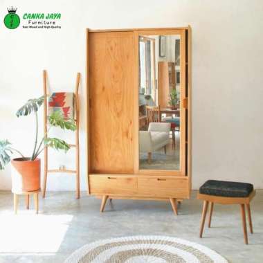 LEMARI PAKAIAN BAJU 2 PINTU KACA GESER MINIMALIS MODEL KLASIK MURAH
