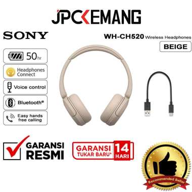 JPC KEMANG Sony WH-CH520 Wireless Headphone Sony WHCH520 CH 520 Headphones GARANSI RESMI Beige