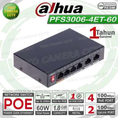 SWITCH POE 4 PORT DAHUA DH-PFS3006-4ET-60