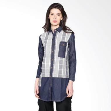 Carte Long Sleeve denim Shirt Atasan Wanita - Dark Denim