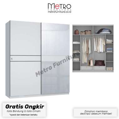 Lemari Pintu Sliding Pakaian / Lemari Baju pintu sliding - Crown Putih