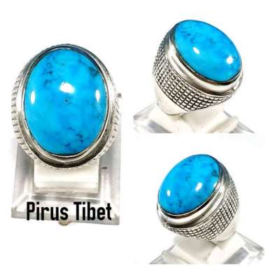 CINCIN BATU AKIK NATURAL PIRUS BIRU TIBET POLOS BODYGLASS RING 7
