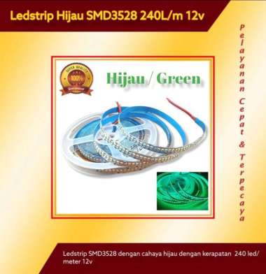 Ledstrip SMD3528 240 led per meter warna Hijau 12v 10mm PCB