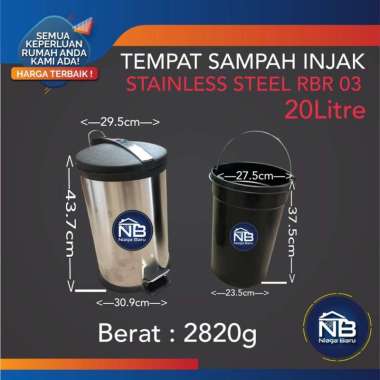 Subron tong sampah 20liter stainless tempat sampah injak tutup plastik