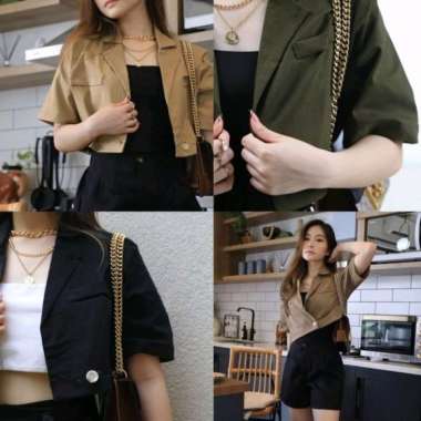 Blazer Wanita Crop MoMo Cardigan Wanita Jaket Wanita Korea Style Army