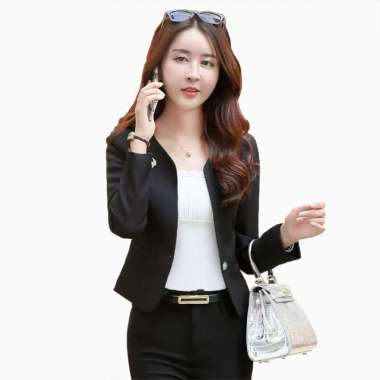 Blazer Kerja Kantor Wanita Gaya Korea Cantik Murah Terbaru - Jfashion Seoyun XL-XXL Hitam