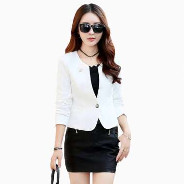 Blazer Kerja Kantor Wanita Gaya Korea Cantik Murah Terbaru - Jfashion Seoyun M-L Putih