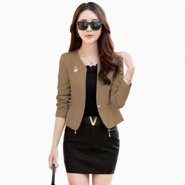 Blazer Kerja Kantor Wanita Gaya Korea Cantik Murah Terbaru - Jfashion Seoyun M-L Coklat