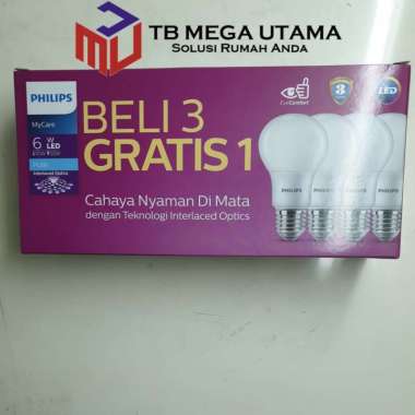 Paket Philips Lampu Bohlam LED 6 Watt | 1 Paket Isi 4 Lampu
