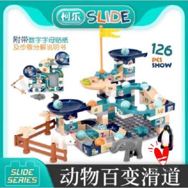 Mainan Balok Lego Susun Seluncuran Bola Variasi Hewan Slide Morandi Color