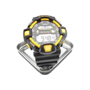 Jam Tangan Digital LCD Sport Design Pria Wanita Free Baterai dan Kotak kuning kombinasi