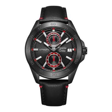 Jam Tangan Pria Alexandre Christie Automatic AC 3045 MA LIPBARE Man Black Dial Black Leather Strap H