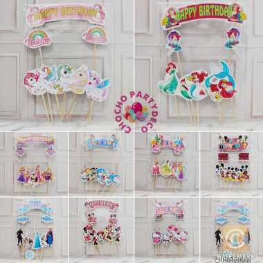 Topper Kue Ulang Tahun Unicorn / Hiasan Cake Mermaid (HBD PJG) Hello kitty
