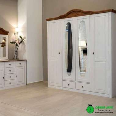 LEMARI PAKAIAN BAJU MINIMALIS MODEL 4 PINTU KACA OVAL MEWAH MURAH