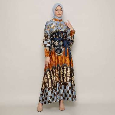 FAME - Gamis Wanita Silky Print Blue - 9911129 L