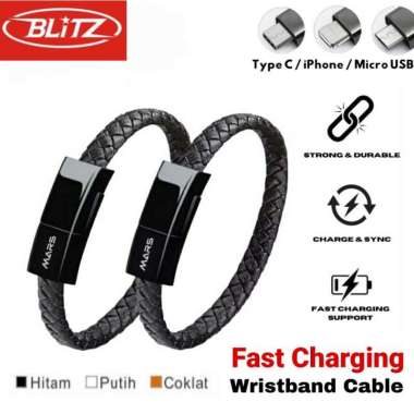 BLiTZ MARS Kabel Gelang Data Charger Type C / iPhone / Micro USB HitamukuranType C