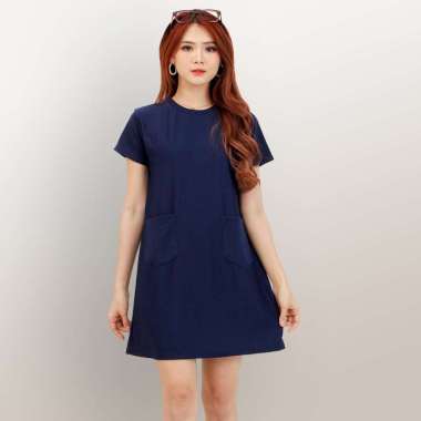 Okechuku ANANDA Mini Dress Tunik Lengan Pendek Gaya Korea Model Terbaru M-L Navy