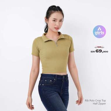Aerostreet Knit Rib Polo Crop Top Half Zipper Clarissa Matcha Green Knit 1G001 M