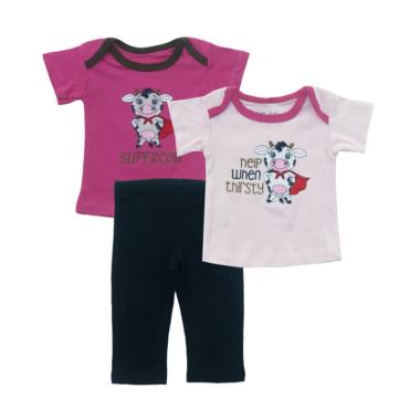 Bearhug Sapi [3 pcs] Setelan Pakaian Bayi Perempuan - Pink