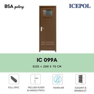 PINTU UPVC KAMAR MANDI TOILET MINIMALIS COKLAT BROWN KACA SET ICEPOL ENGSEL KANAN