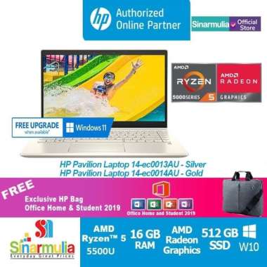 Laptop HP Pavilion 14-ec0013AU/ec0014AU Ryzen 5-5500U 512GB SSD 16GB GOLD