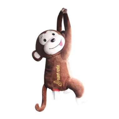 Tempat tisu gantung Kotak Tissue Bentuk Boneka Kartun Monyet untuk Mobil Brown
