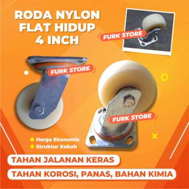 Roda Nylon Datar 4 Inch Hidup, Roda Nilon Swivel 4", Roda Trolley Trolli Caster Nylon