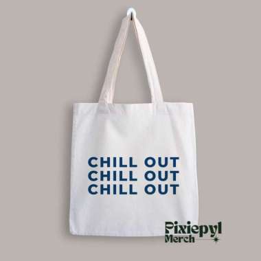 Tote Bag Aesthetic Chill Out Premium Canvas With Resleting Putih