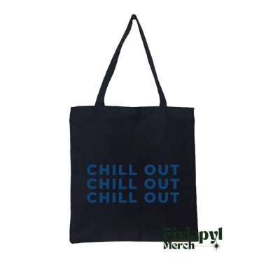 Tote Bag Aesthetic Chill Out Premium Canvas With Resleting Hitam