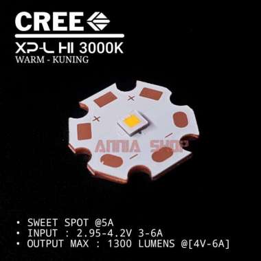 CREE LED EMITTER XP-L XPL HI TEMBAGA COPPER 20MM WARM KUNING SENTER
