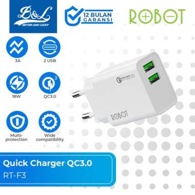 ROBOT Quick Charger Adaptor Dual USB Ports 18W QC 3.0 RT-F3