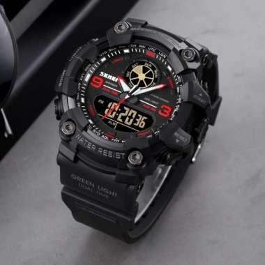 SKMEI 1818 Jam Tangan Dual Time Pria Rubber Sport Tahan Air RED