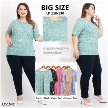 Kaos Wanita Jumbo Big Size Bahan Voxy Garis Garis Atasan Cewek Melar bermotif LC 1542 BIG PINK