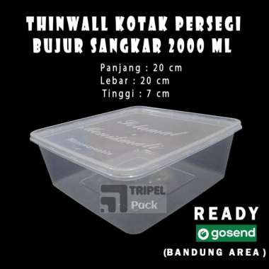 [10 pcs] Thinwall Kotak Persegi/Bujur Sangkar Food Container Square 2000 ml / 2 Liter