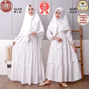 Gamis Syari Putih Couple Ibu Anak Katun Sutra Silky Silk Mewah Premium 14
