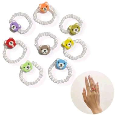 Cincin Beruang Teddy Bear Beads Elastis Ring Elastic Clay Mote Purple