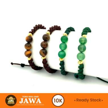 Gelang Tali Emas Giok Kepang Ulir Kadar 10K Toko Mas Jawa Hijau