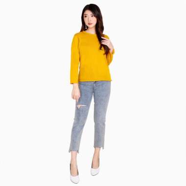 Sweater Rajut Tangan Panjang gaya Korea Leher O - Jfashion Yunhee M-L Kuning