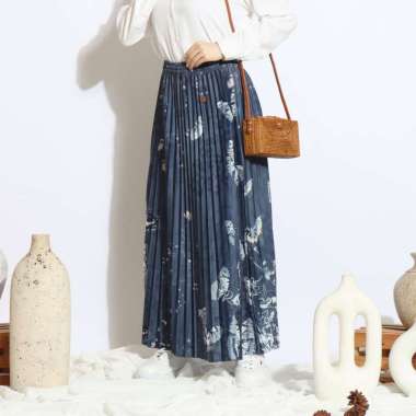 Rok Plisket Premium Quality Motif RANIA Navy Butterfly RANIA