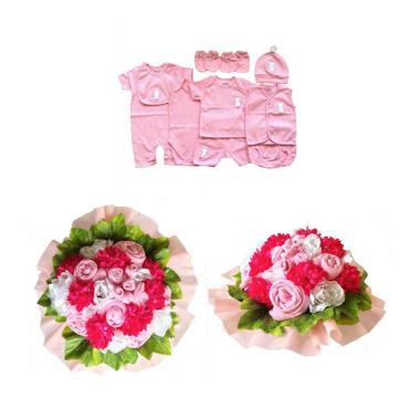 Baby Buket Bunga Gift Set Pakaian Bayi - Premium Pink