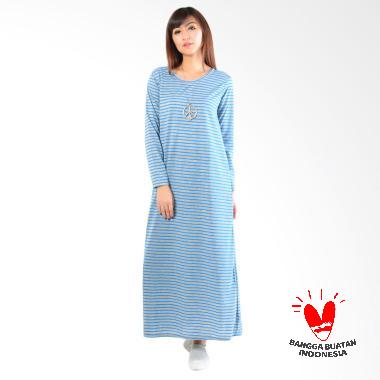 Jfashion Stripe Maxi Simpel Elegan Gamis - Biru Muda Jfashion Stripe Maxi Simpel Elegan Gamis - Biru Muda
