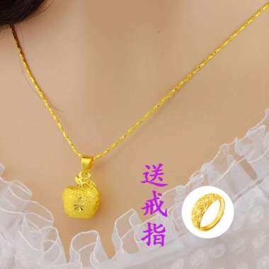GRATIS ONGKIR Asli Vietnam 999 tidak akan memudar Thailand 24 k Emas Klavikula Apple Pendant Perhiasan Pasir Emas Couple gift