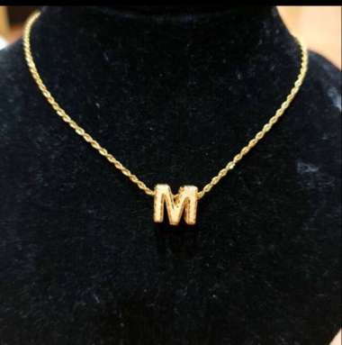 Set liontin + kalung inisial emas asli