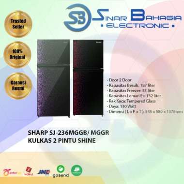 SHARP SJ-236MGGB KULKAS 2 PINTU SHINE (NEW) (KHUSUS BANDUNG)