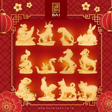 BAI GIFT PAJANGAN PATUNG 12 SHIO LAPIS EMAS 24K CHINESE ZODIAC GOLD PLATED SHIO MACAN