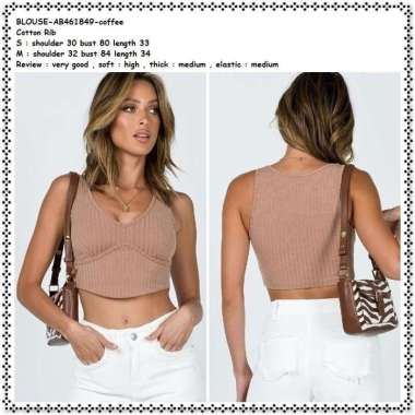 AB461849 Baju Atasan Rajut Crop Tank Top Wanita Korea Import Coffee